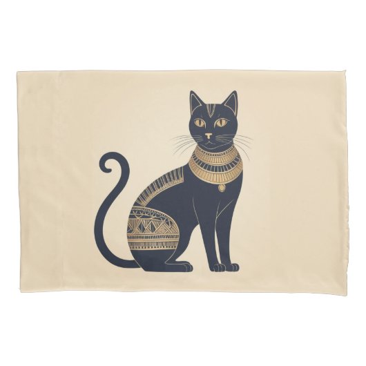 Black Cat Egyptisch geïnspireerde crème Kussensloop (Voorkant-Links)