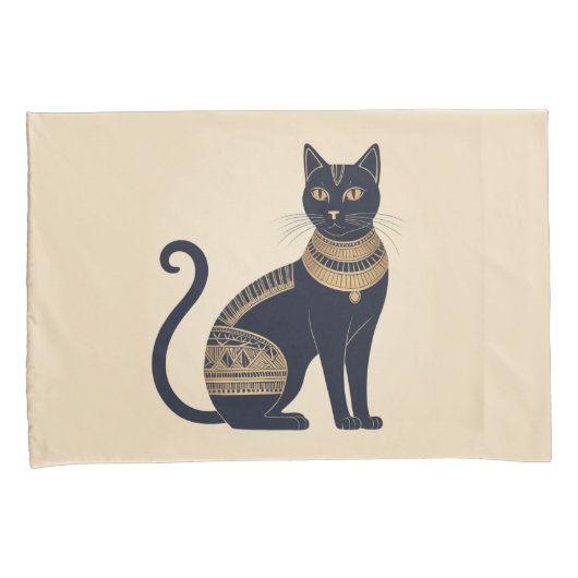 Black Cat Egyptisch geïnspireerde crème Kussensloop (Voorkant-Rechts)
