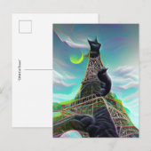 Black Cat Eiffel Tower Surreal Twilight Paris Moon Briefkaart (Voorkant / Achterkant)