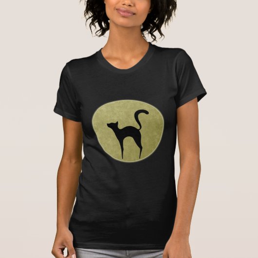 Black Cat Elegant silhouet en Maan Minimalist T-shirt (Voorkant)