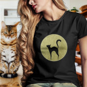 Black Cat Elegant silhouet en Maan Minimalist T-shirt
