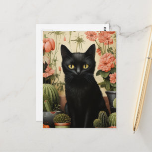 Black Cat en Cactus Planten Briefkaart