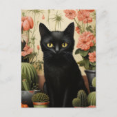 Black Cat en Cactus Planten Briefkaart (Voorkant)