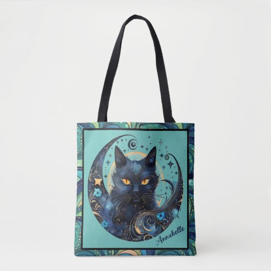 Black Cat en Celestial Moon Canvas tas (Voorkant)