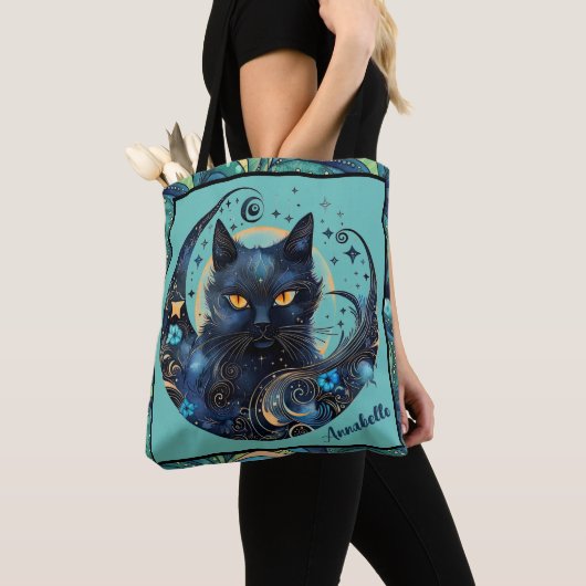 Black Cat en Celestial Moon Canvas tas (Dichtbij)