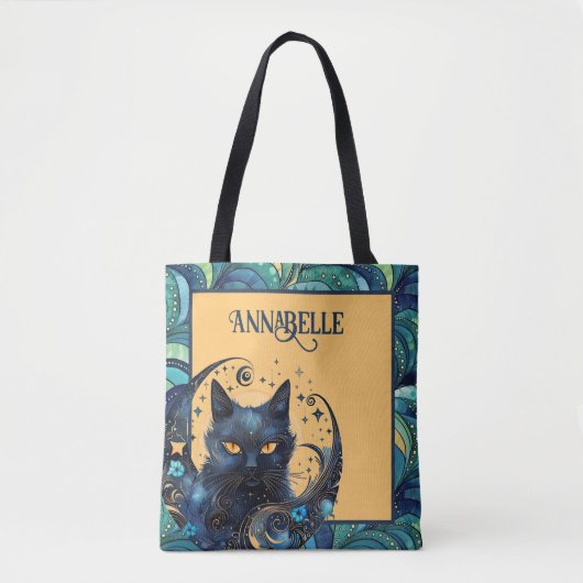 Black Cat en Celestial Moon Canvas tas (Voorkant)