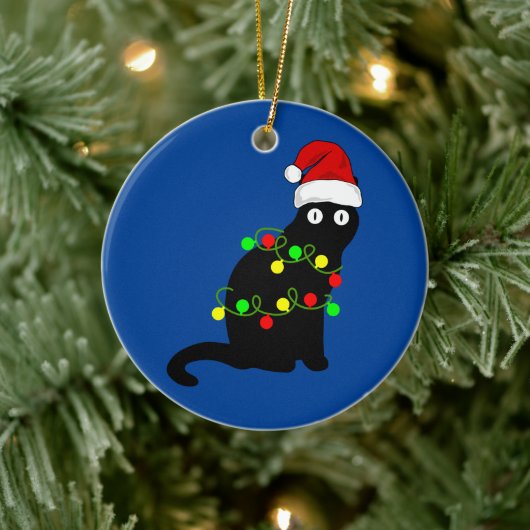 Black Cat en Christmas Lights Ornament (Boom)