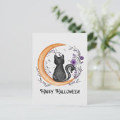 Black Cat en Crescent Moon for Happy Briefkaart (Staand voorkant)