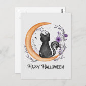 Black Cat en Crescent Moon for Happy Briefkaart (Voorkant / Achterkant)