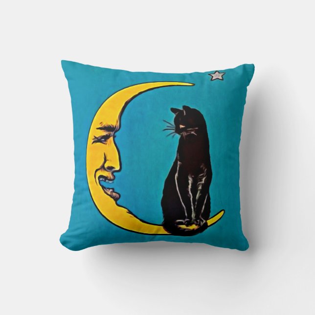 BLACK CAT EN CRESCENT MOON PILLOW KUSSEN (Voorkant)