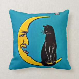 BLACK CAT EN CRESCENT MOON PILLOW KUSSEN