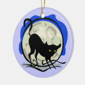Black Cat en Full Moon Blue Background, ZSSG Keramisch Ornament (Links)