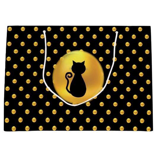 Black Cat en Gold Polka Dots Groot Cadeauzakje (Voorkant)