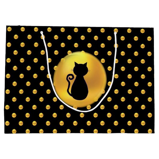 Black Cat en Gold Polka Dots Groot Cadeauzakje (Achterkant)