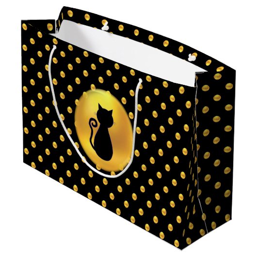 Black Cat en Gold Polka Dots Groot Cadeauzakje (Achterkant Gekanteld)