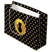 Black Cat en Gold Polka Dots Groot Cadeauzakje (Voorkant Gekanteld)