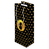 Black Cat en Gold Polka Dots Wijn Cadeautas (Achterkant Gekanteld)