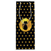 Black Cat en Gold Polka Dots Wijn Cadeautas (Achterkant)