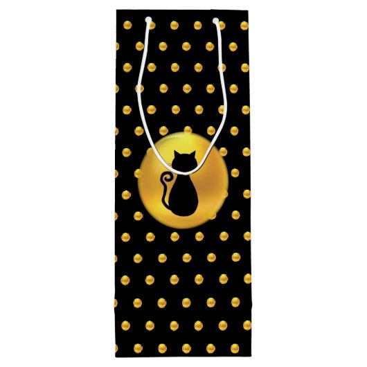 Black Cat en Gold Polka Dots Wijn Cadeautas (Achterkant)