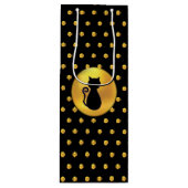 Black Cat en Gold Polka Dots Wijn Cadeautas (Voorkant)