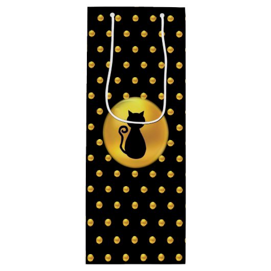 Black Cat en Gold Polka Dots Wijn Cadeautas (Voorkant)