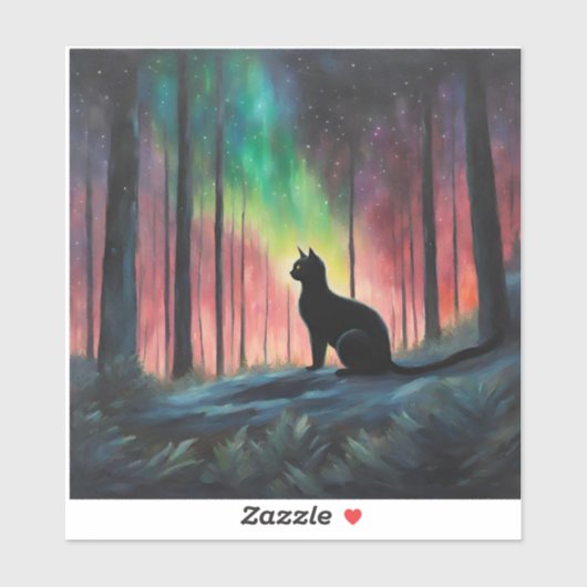 Black Cat en het noorderlicht Sticker (Vel)