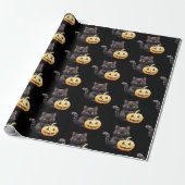 Black Cat en Jack-O' lantaarnpatroon Halloween Cadeaupapier (Uitgerold)