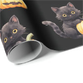 Black Cat en Jack-O' lantaarnpatroon Halloween Cadeaupapier (Rol Hoek)