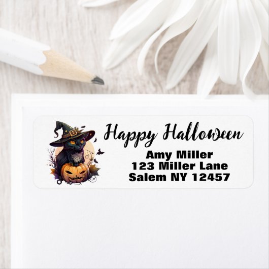Black Cat en Jack-O-Lantern Etiket (Insitu)