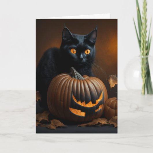Black Cat en Jack-O-Lantern Feestdagen Kaart (Voorkant)
