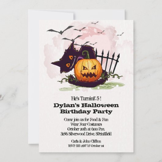 Black Cat en Jack o' Lantern Halloween Invitation (Voorkant)