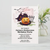 Black Cat en Jack o' Lantern Halloween Kaart (Staand voorkant)