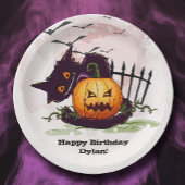 Black Cat en Jack o' Lantern Halloween Papieren Bordje