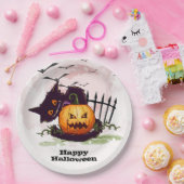 Black Cat en Jack o' Lantern Halloween Papieren Bordje (Feest)