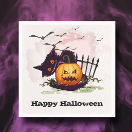 Black Cat en Jack o' Lantern Halloween Servet