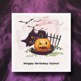 Black Cat en Jack o' Lantern Halloween Servet