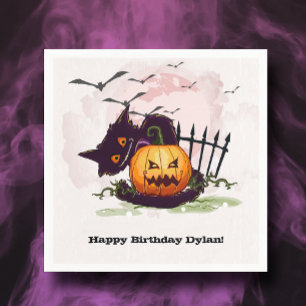 Black Cat en Jack o' Lantern Halloween Servet