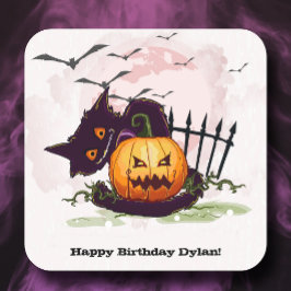 Black Cat en Jack o' Lantern Halloween Vierkante Sticker