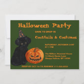 Black Cat en Jack O Lantern Party Invitation Kaart (Voorkant)