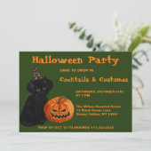 Black Cat en Jack O Lantern Party Invitation Kaart (Staand voorkant)