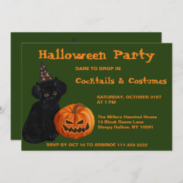 Black Cat en Jack O Lantern Party Invitation Kaart