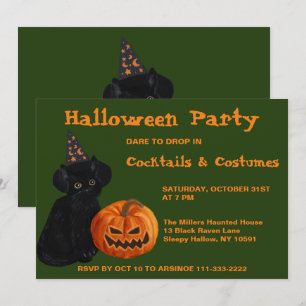 Black Cat en Jack O Lantern Party Invitation Kaart