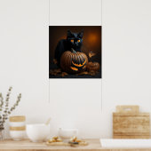 Black Cat en Jack-O-Lantern Poster (Keuken)