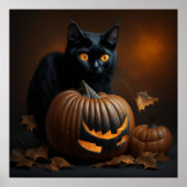 Black Cat en Jack-O-Lantern Poster (Voorkant)