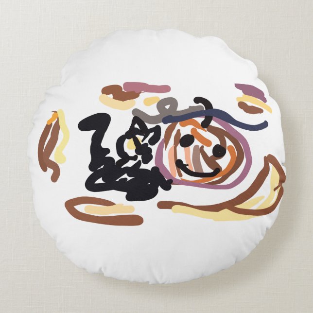 Black Cat en Jack O Lantern Smile latte   Rond Kussen (Voorkant)