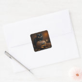 Black Cat en Jack-O-Lantern Vierkante Sticker (Envelop)