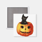  Black Cat en Lachende Jack-o-Lantern Magneet (Voorkant / Achterkant)