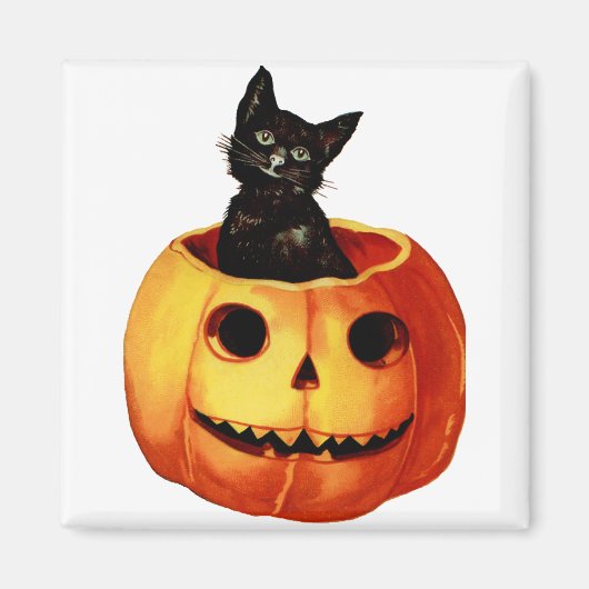  Black Cat en Lachende Jack-o-Lantern Magneet (Voorkant)
