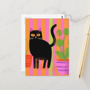 Black Cat en Planten Briefkaart