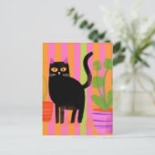 Black Cat en Planten Briefkaart (Staand voorkant)